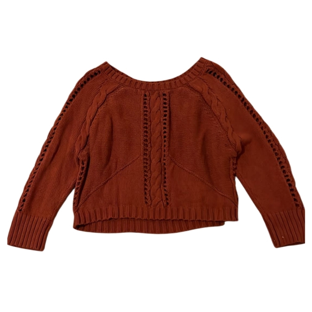 Bar III Brown Crew Neck Sweater with Decorative Detailing